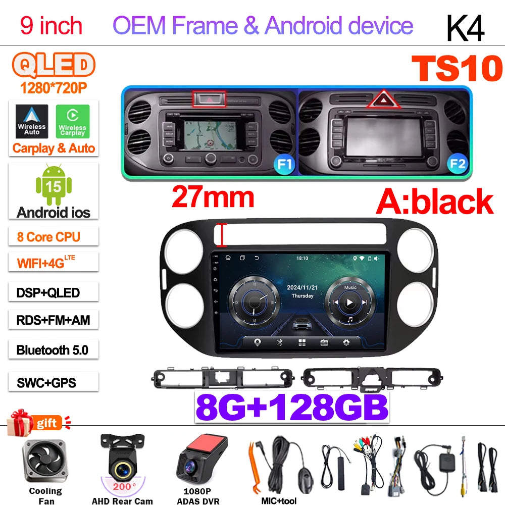 Android 15 For VW Volkswagen Tiguan 1 NF 2006 2008-2012 2013 2014 2015 2016 Carplay 2K Screen Car Radio Multimedia Player Stereo