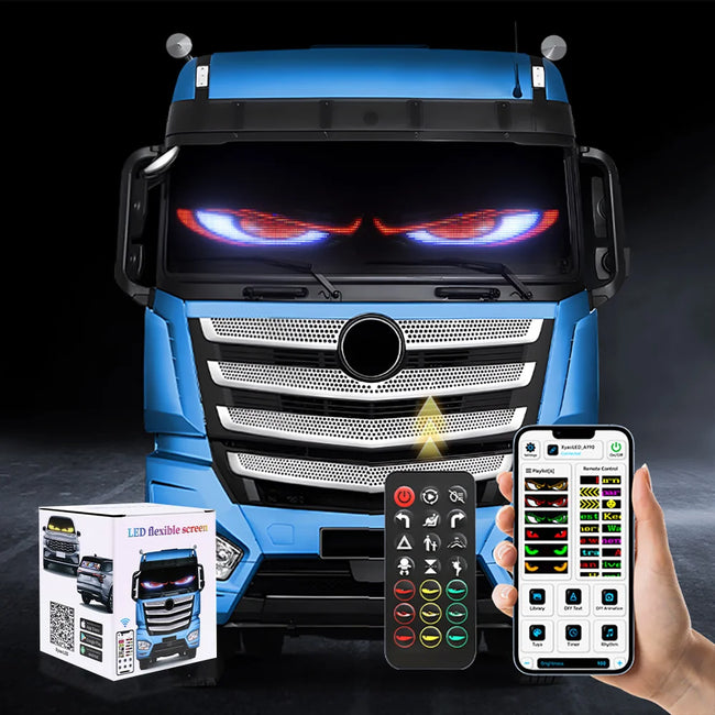 Luz de olhos do diabo múltiplos 2 em 1, olhos LED coloridos de 23 ''x 4,7 '' para pára-brisa de caminhão, display LED programável para carro