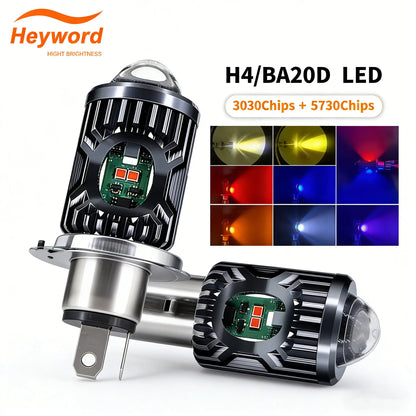 Farol LED para Motocicleta Heyword - 4 Modos de Iluminação, Mini Holofote com Luz Alta/Baixa Branca e Amarela, Olhos de Anjo