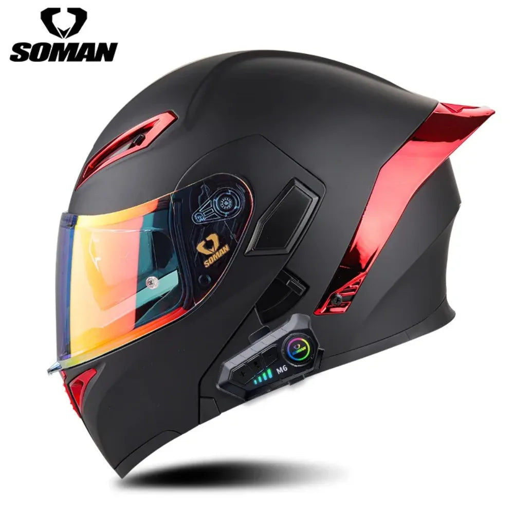 Soman flip up capacete da motocicleta rosto cheio dot capacete da motocicleta lente de viseira dupla corrida casco moto capacete bluetooth