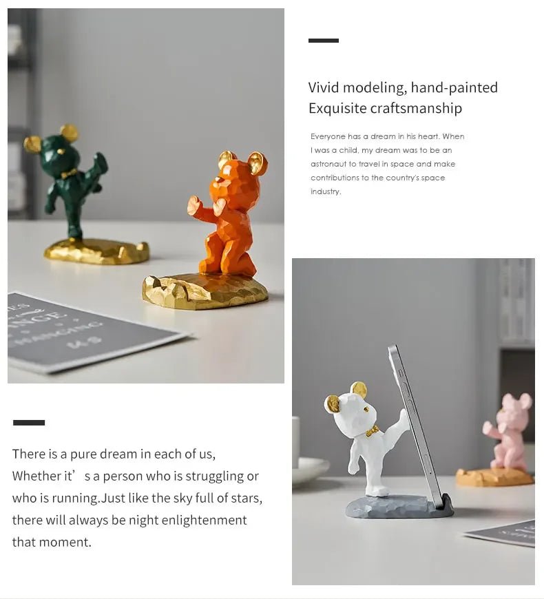 Criativo Bonito Urso Urso Resina Titular Do Telefone Móvel, Suporte Do Telefone, Home Office Desktop Acessórios, Suporte Portátil, Desk Decor