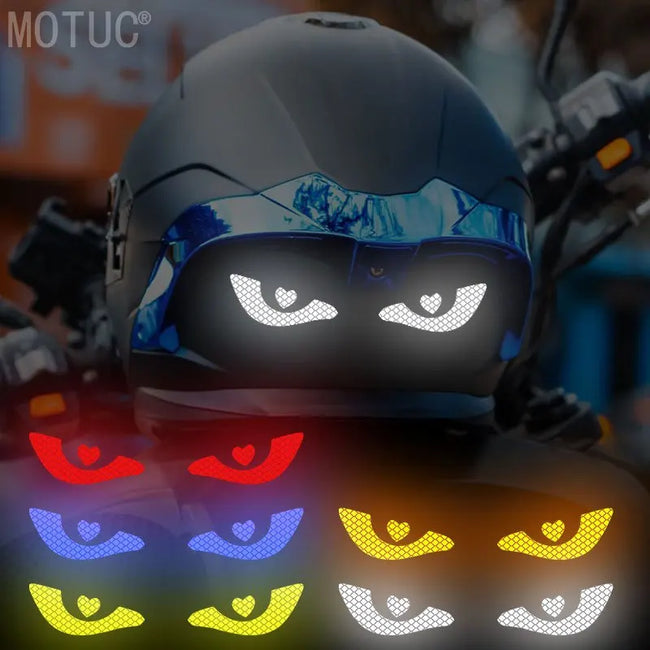 1 Par de Adesivos Refletivos de Vinil para Capacete, Tanque de Moto, Bicicleta e Scooter, com Design de Olhos de Coração, Impermeáveis, para Segurança Noturna