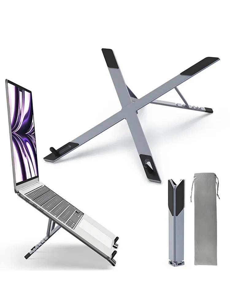 Mini suporte portátil dobrável de metal para laptop, ângulo de mesa ajustável, suporte para notebook, compatível com laptops e tablets de 10 a 17 polegadas