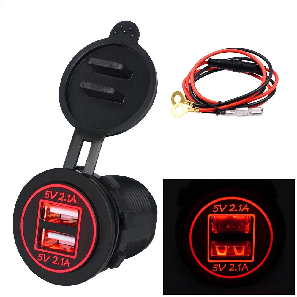12/24V Dual USB Port Car Charger Motorcycle 5V 4.2A Charger Socket Waterproof Fast Quick Charge Adapter for Vehicle Boat Truck