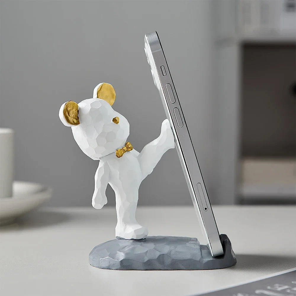 Criativo Bonito Urso Urso Resina Titular Do Telefone Móvel, Suporte Do Telefone, Home Office Desktop Acessórios, Suporte Portátil, Desk Decor