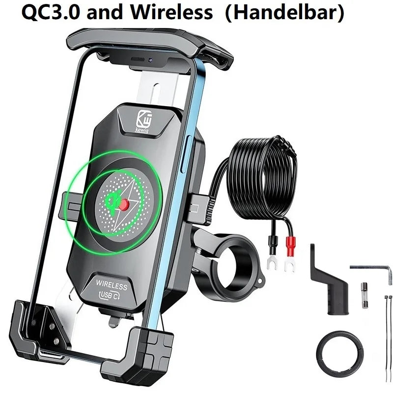 Motorcycle Phone Holder 15W Wireless Charger QC3.0 USB Charging Mount Stand Handlebar Smartphone Bracket Bike Cellphone Support
