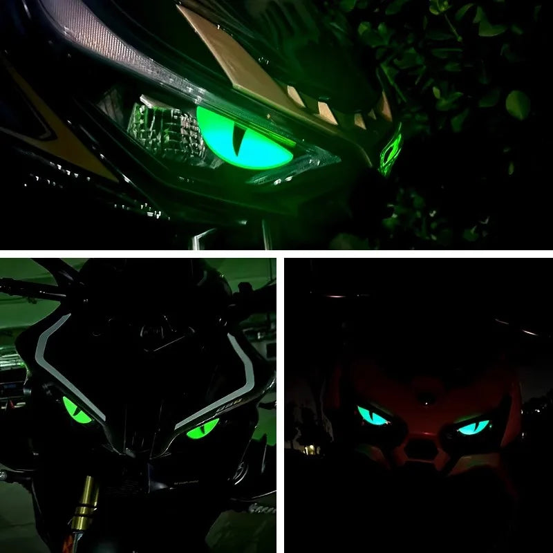 2 Adesivos Fluorescentes 3D Olho do Diabo para Motocicleta, Adesivos de Segurança que Refletem a Luz, Adesivos Decorativos Luminosos 3D Estereoscópicos