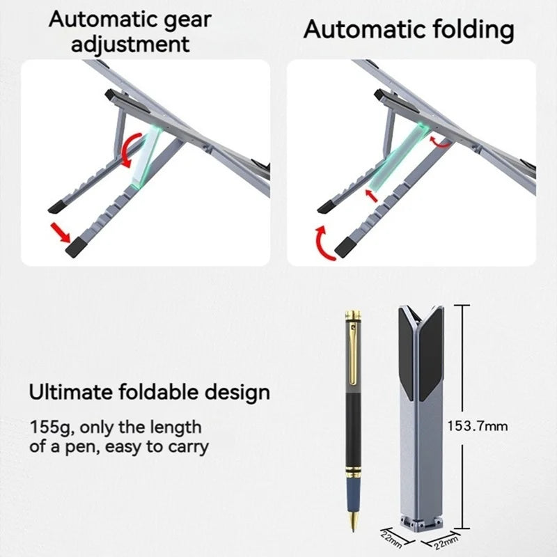 Mini suporte portátil dobrável de metal para laptop, ângulo de mesa ajustável, suporte para notebook, compatível com laptops e tablets de 10 a 17 polegadas