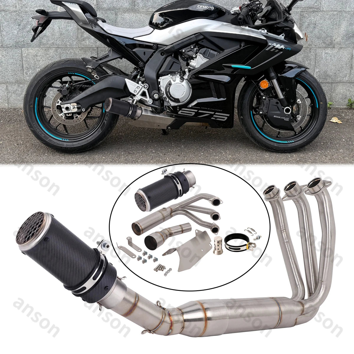 Sistema de Escape Completo com Coletor para CF-Moto 675SR-R 675NK 675SS 2024, Tubo de Ligação Frontal com Silenciador e Sensores