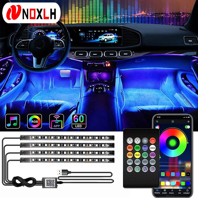Neon LED Car Interior Ambiente Foot Light Kit, RGB Backlight, App Remoto, Controle de Música, Auto Lâmpada Decorativa, Acessórios