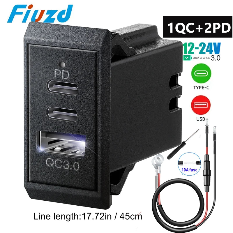 Adaptador de carga rápida rápida 3 portas usb carregador de telefone no adaptador de carregador de carro para 12v/24v caminhão motocicleta rv barco marinho