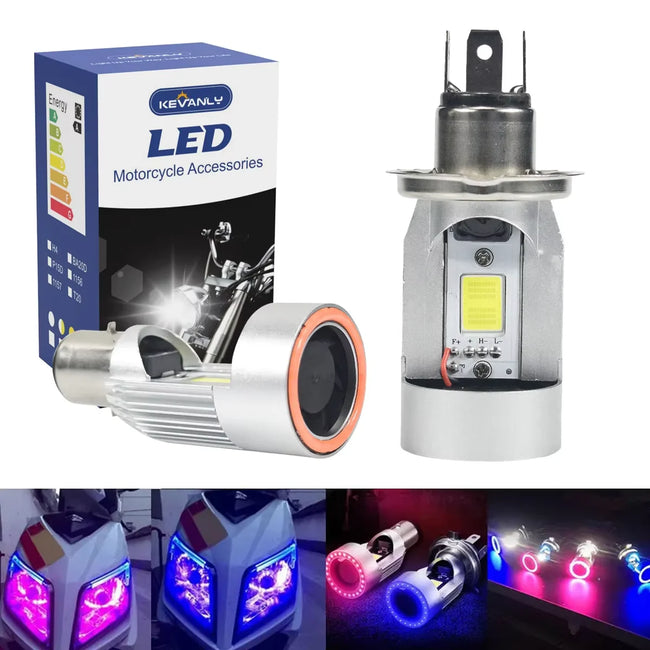 1x h4 led motor farol lâmpada ba20d azul vermelho anjo olho led hs1 h6 scooter drl utv atv acessórios 12v hs1 h6