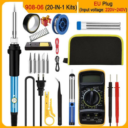 Kits de Ferro de Solda Elétrico 2026 (SKU:10-IN-1)(16-IN-1)(20-IN-1) 60W com Temperatura Ajustável e Pontas Substituíveis