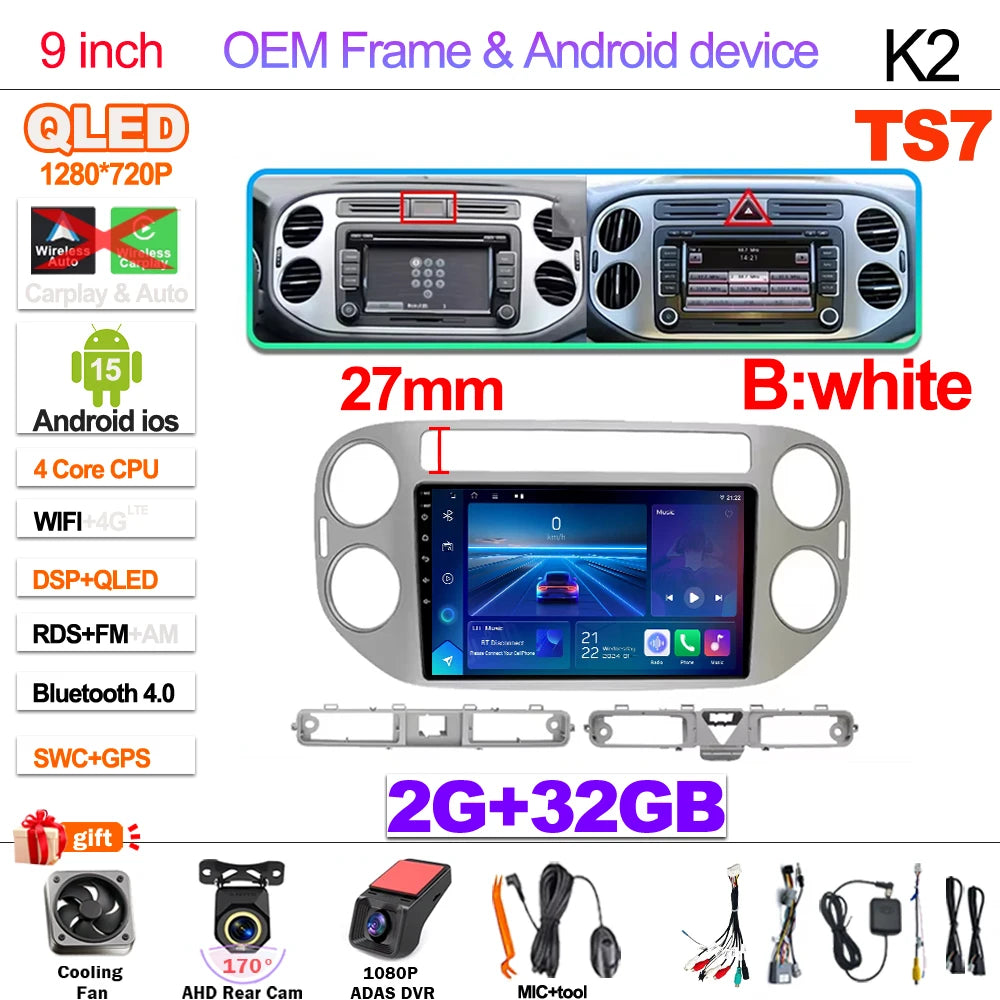 Android 15 For VW Volkswagen Tiguan 1 NF 2006 2008-2012 2013 2014 2015 2016 Carplay 2K Screen Car Radio Multimedia Player Stereo