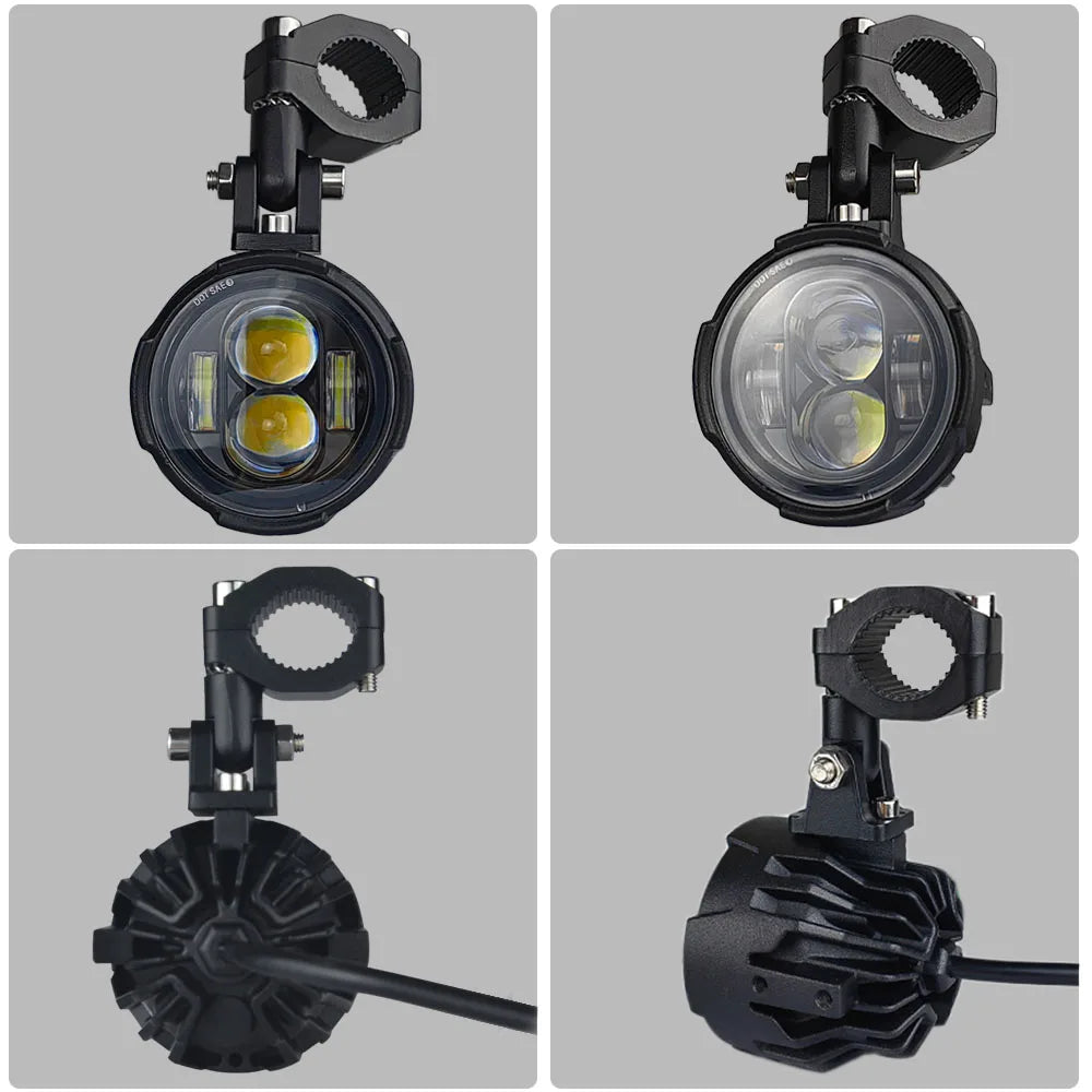 Par 100w farol da motocicleta luzes de nevoeiro led auxiliar luz condução farol dupla cor pisca farol moto nevoeiro lâmpada.