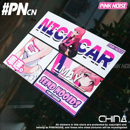 Adesivo de Vinil PVC à Prova d'Água com Tema de Anime e Carro, Estilo JDM, Personagem, Decoração para Janela de Carro, Motocicleta e E-Bike, Ruído Rosa