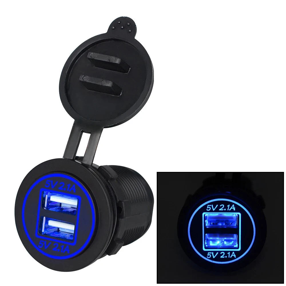 12/24V Dual USB Port Car Charger Motorcycle 5V 4.2A Charger Socket Waterproof Fast Quick Charge Adapter for Vehicle Boat Truck