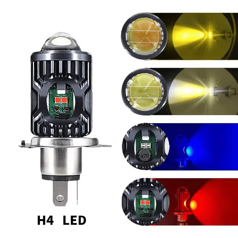 Farol LED para Motocicleta Heyword - 4 Modos de Iluminação, Mini Holofote com Luz Alta/Baixa Branca e Amarela, Olhos de Anjo