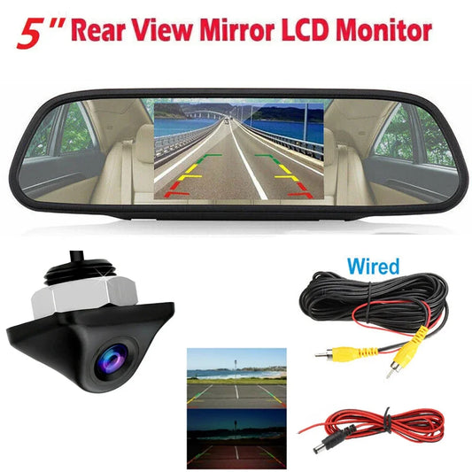 5 inch LCD Rear View Mirror Monitor Reversing Backup Camera Kit for Car MPV RV SUV Parking Easy Installation