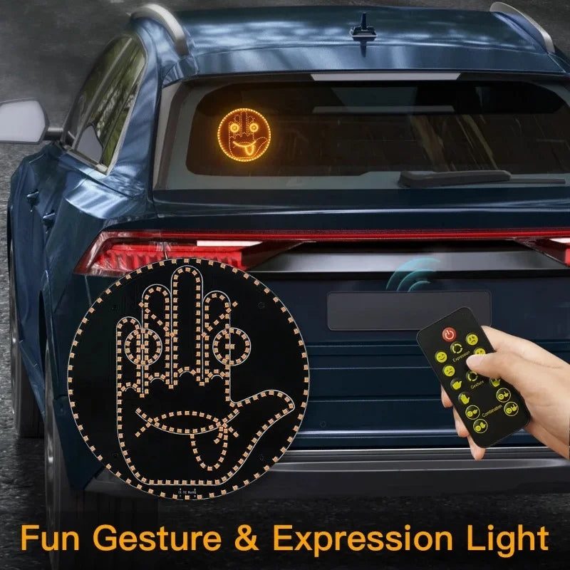 Car LED Funny Facial Expression Light With Remote Control Rear Window Multi-function Warning Reminder Lamp Exterior Accessories