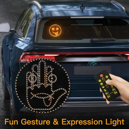Car LED Funny Facial Expression Light With Remote Control Rear Window Multi-function Warning Reminder Lamp Exterior Accessories