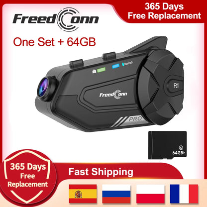 Motocicleta interfone capacete fone de ouvido bluetooth grupo alto-falante fone wi fi app freedconn r1pro moto traço cam moto auto dvr