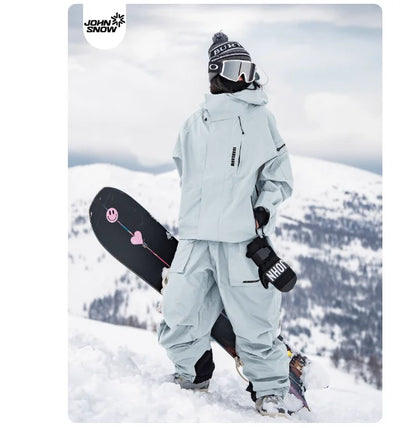John neve inverno à prova de vento à prova dwindproof água terno de esqui para homens e mulheres esporte ao ar livre quente respirável masculino feminino jaqueta de neve e calças