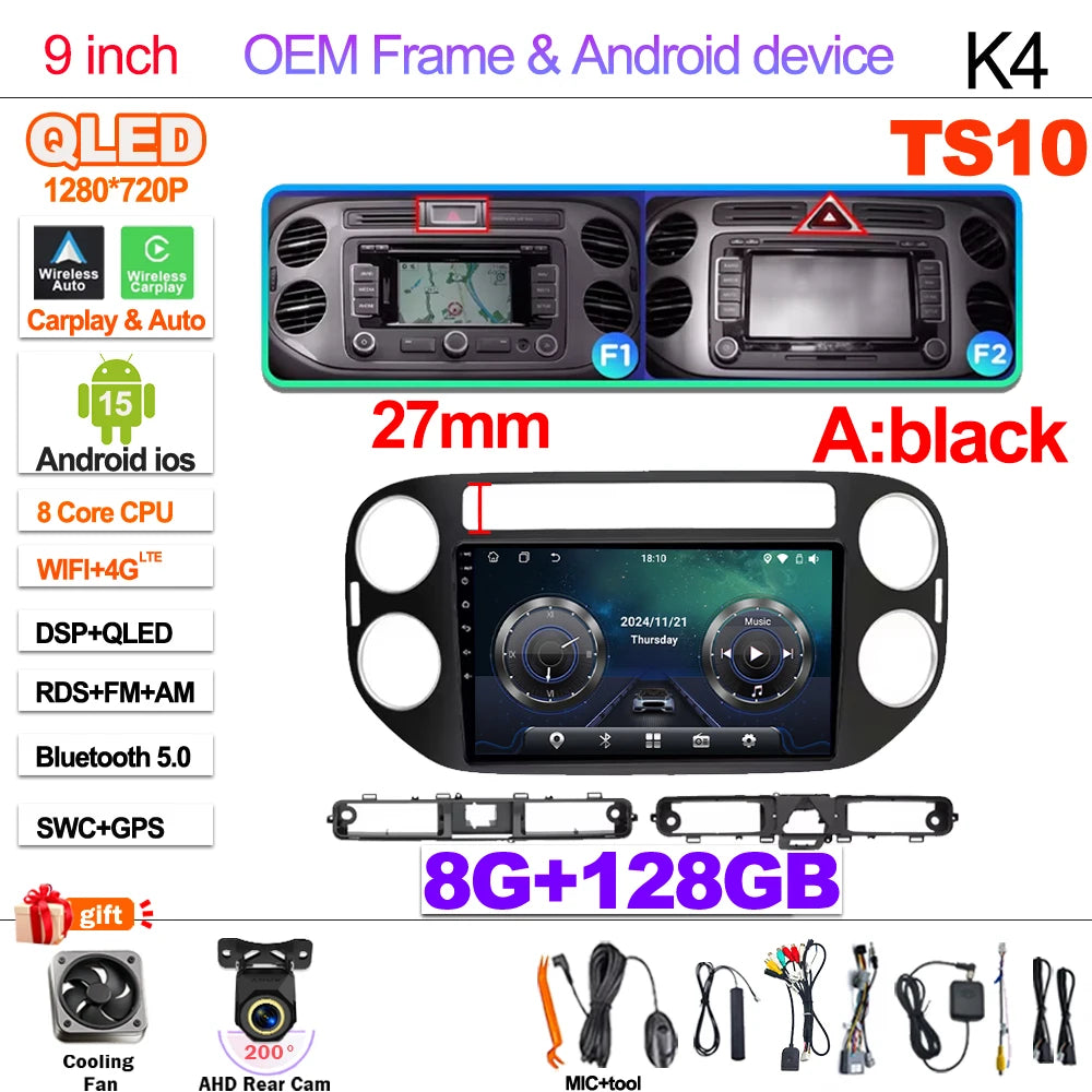 Android 15 For VW Volkswagen Tiguan 1 NF 2006 2008-2012 2013 2014 2015 2016 Carplay 2K Screen Car Radio Multimedia Player Stereo