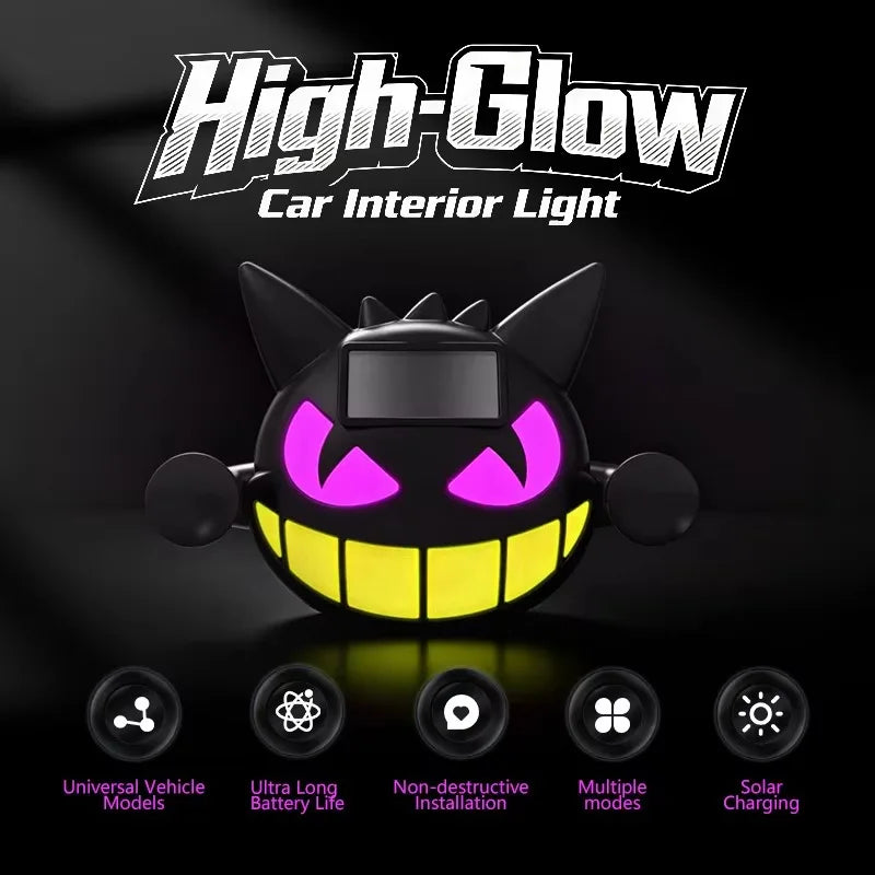 Luz de decoração para carro com LED em formato de diabo, alimentada por energia solar, luz de aviso automática sem fio, para janela traseira, triângulo de janela, lâmpada de atmosfera modificada