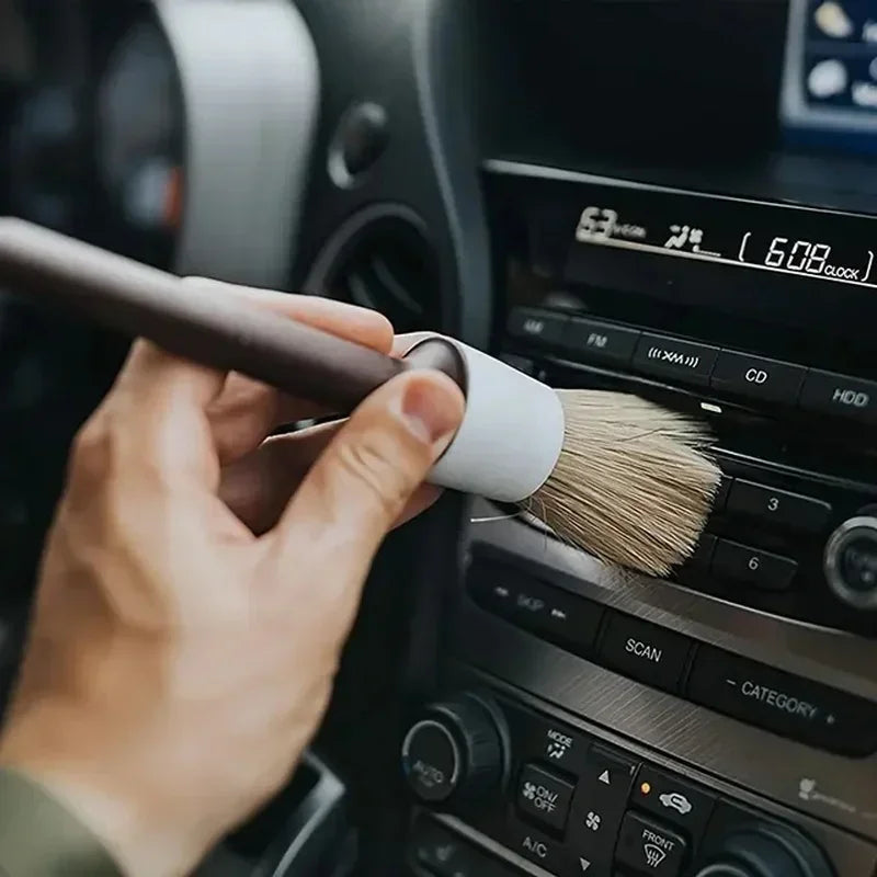 3 pçs exterior do carro detalhe interior escova de cerdas de cabelo de javali para limpeza do carro ferramentas detalhe automático escova de limpeza do painel