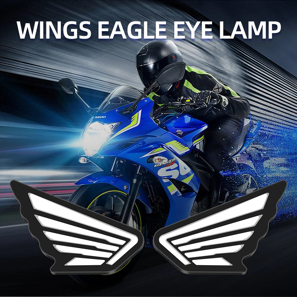 2 Peças Luzes LED para Motocicleta Estilo Asas, Pisca-Pisca Estroboscópico, Olho de Anjo, Luzes de Condução, Luz de Placa, Luz de Sinal de Parada, DRL Branco