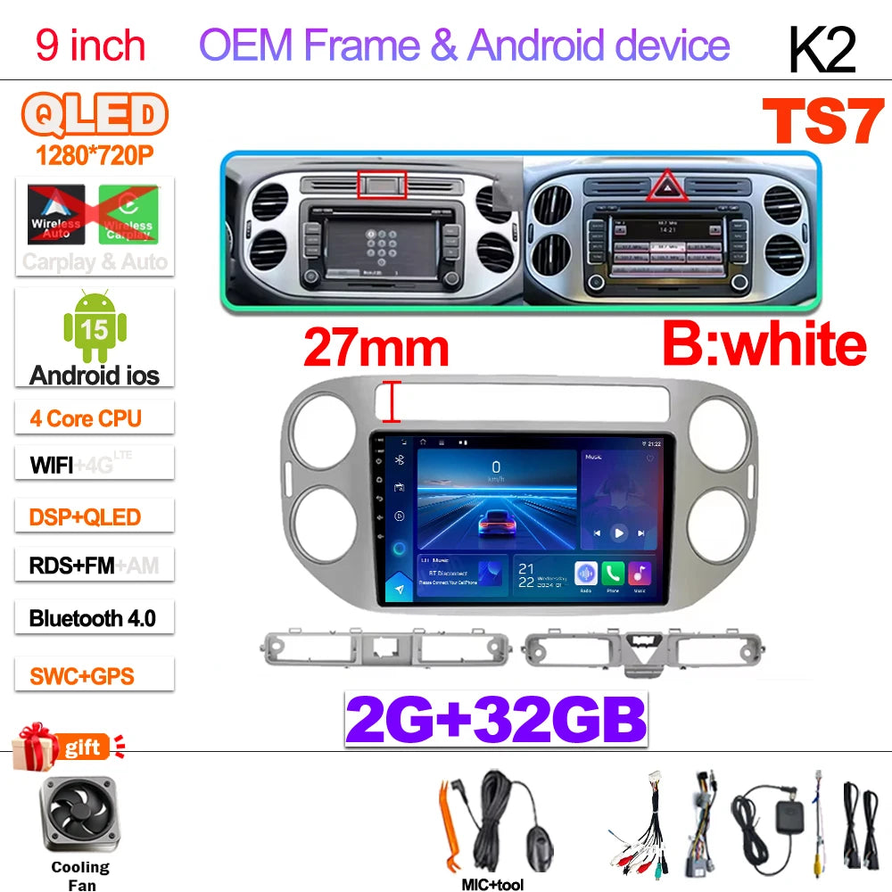 Android 15 For VW Volkswagen Tiguan 1 NF 2006 2008-2012 2013 2014 2015 2016 Carplay 2K Screen Car Radio Multimedia Player Stereo