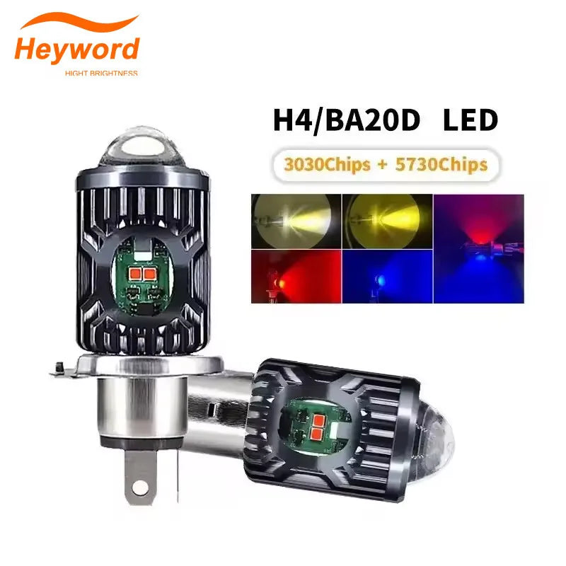 Farol LED para Motocicleta Heyword - 4 Modos de Iluminação, Mini Holofote com Luz Alta/Baixa Branca e Amarela, Olhos de Anjo