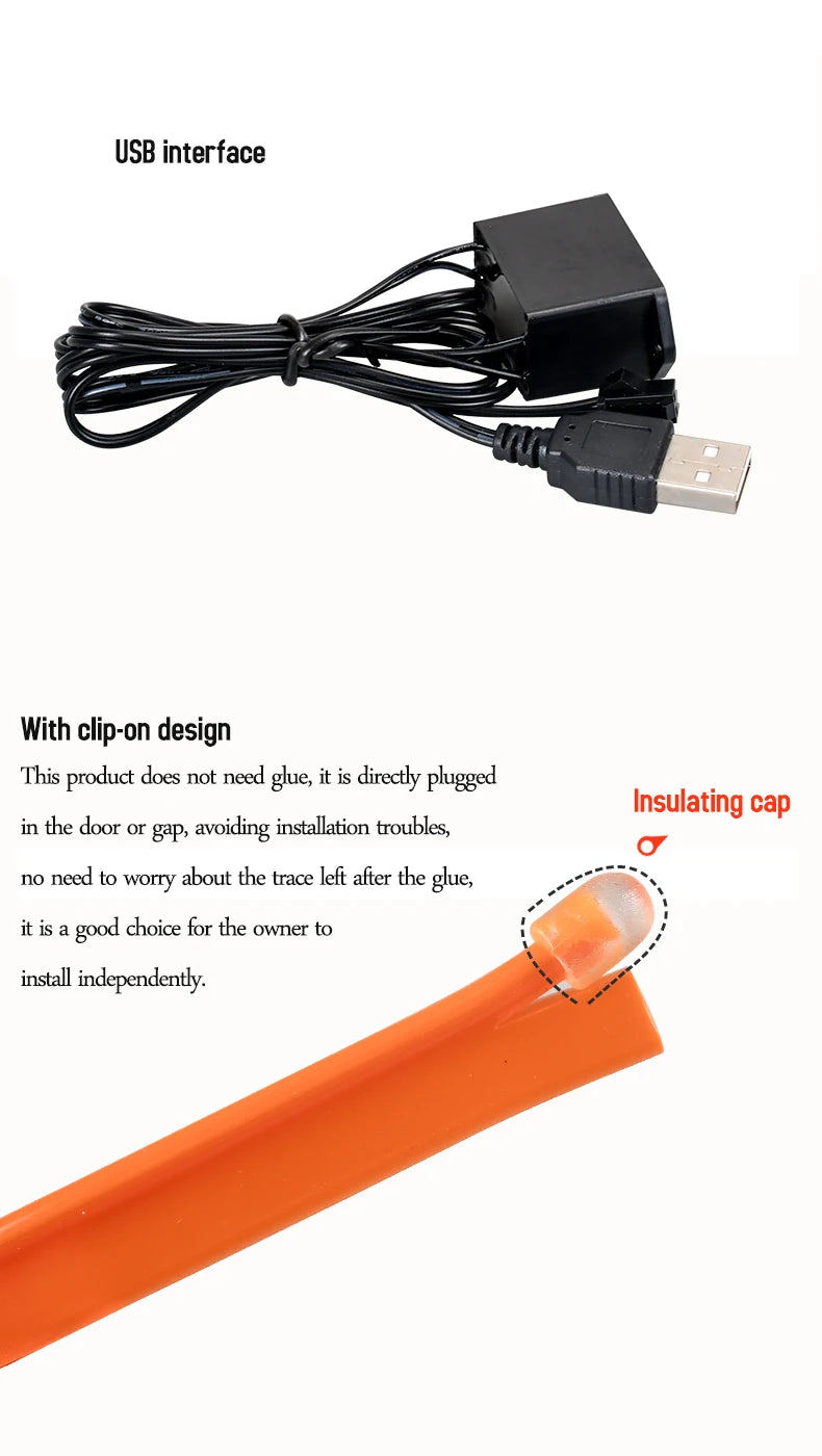 5m Car Interior Atmosfera Iluminação LED Strip 5V DIY Flexível EL Cold Light Line Tube Com USB Auto Decoração Ambient Lamp