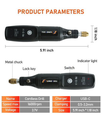 Ferramenta rotativa mini sem fio, furadeira elétrica, caneta de gravação recarregável por USB, para uso manual, polimento, perfuração, entalhe e trabalhos de bricolagem.