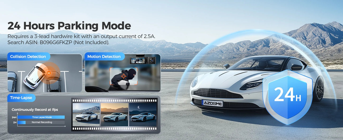 AZDOME M550 3 Channel Dash Cam 2.5K+1080P+2.5K WDR Car Dash Camera 3.19" IPS Screen Car DVR Built-in WiFi GPS IR Night Vision