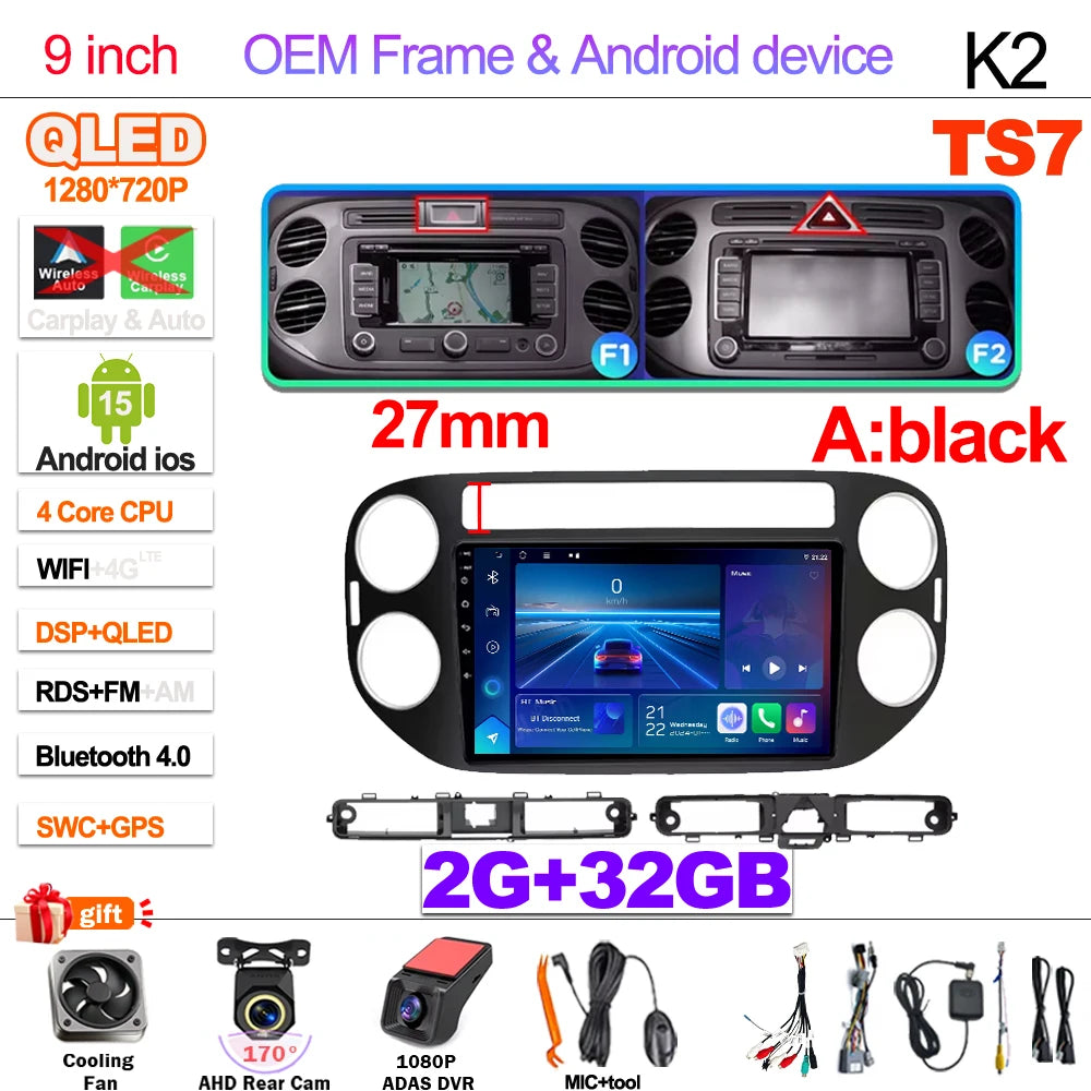 Android 15 For VW Volkswagen Tiguan 1 NF 2006 2008-2012 2013 2014 2015 2016 Carplay 2K Screen Car Radio Multimedia Player Stereo