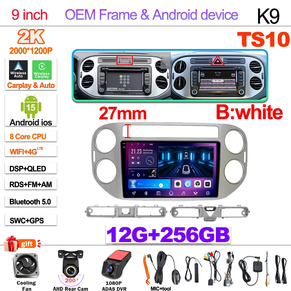 Android 15 For VW Volkswagen Tiguan 1 NF 2006 2008-2012 2013 2014 2015 2016 Carplay 2K Screen Car Radio Multimedia Player Stereo
