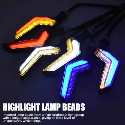 Lâmpada de Sinalização para Motocicleta 2x, LED de Duas Cores, Efeito Dinâmico de Direção, Lâmpada de Advertência Anticolisão para Acessórios de ATV
