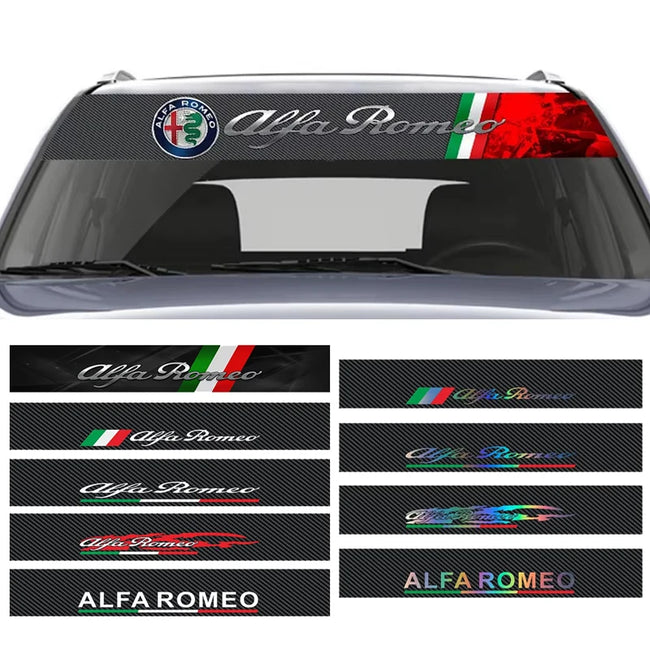 Adesivo de fibra de carbono para para-brisa de carro, decalque para logotipo alfa romeo stelvio brera giulia 166 156 159 147 155 mito gt giulietta