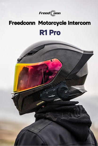Motocicleta interfone capacete fone de ouvido bluetooth grupo alto-falante fone wi fi app freedconn r1pro moto traço cam moto auto dvr