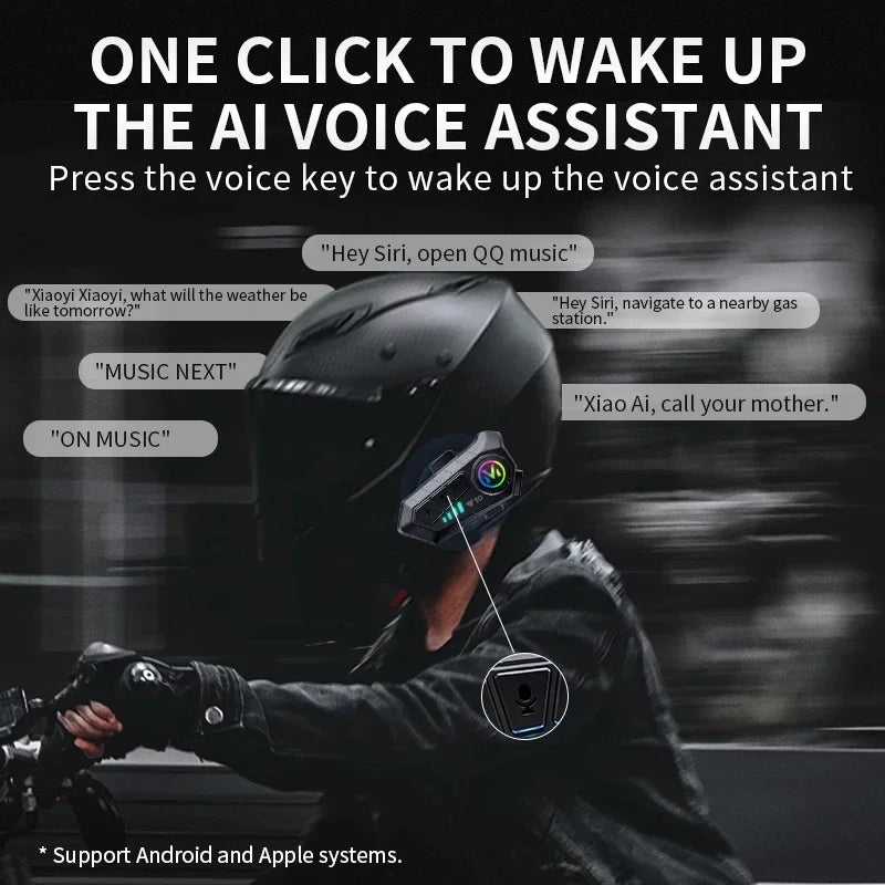 Fone de Ouvido Bluetooth 5.3 para Capacete de Moto Y10, Kit de Chamadas Sem Fio, Reprodutor de Música MP3 à Prova d'Água