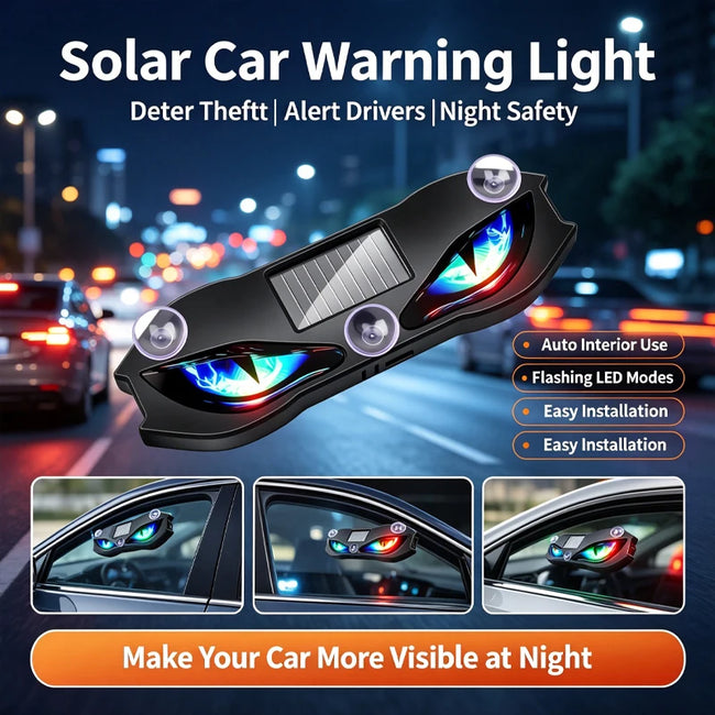 Luz LED para Carro Olho do Diabo Solar+Type-C, Luz de Advertência para Carro, Instalação Sem Fio, Luz Decorativa de Segurança Anticolisão