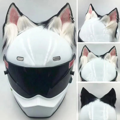 Decoração de capacete elétrico de motocicleta, 3d estéreo, orelhas de lobo, pelúcia dobrável, acessórios de capacete de moto, adesivos, estilo cosplay