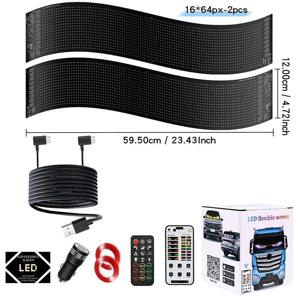 Luz de olhos do diabo múltiplos 2 em 1, olhos LED coloridos de 23 ''x 4,7 '' para pára-brisa de caminhão, display LED programável para carro