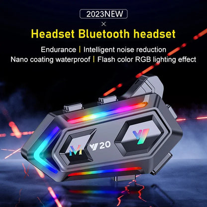 Fone de Ouvido para Capacete de Motocicleta Y20 BT5.3 Sem Fio 400mAh com Redução de Ruído, À Prova D'água, Chamada Mãos-Livres e Luz RGB