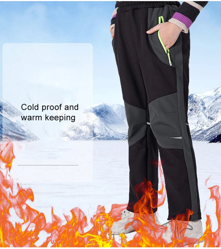 Trvlwego crianças calças trekking caminhadas ao ar livre softshell à prova de vento quente com forro lã chuva funcional esqui