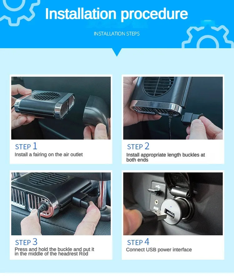 EAFC Mini Car Seat Back USB Fan Foldable Silent Fan 3-Speeds  Adjustable Universal Car Cooler Air Cooling Car Rear Seat Auto
