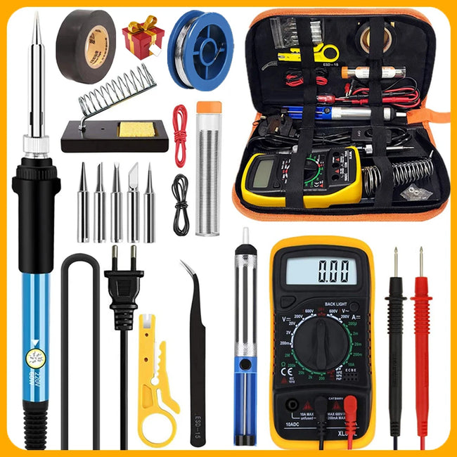 Kits de Ferro de Solda Elétrico 2026 (SKU:10-IN-1)(16-IN-1)(20-IN-1) 60W com Temperatura Ajustável e Pontas Substituíveis