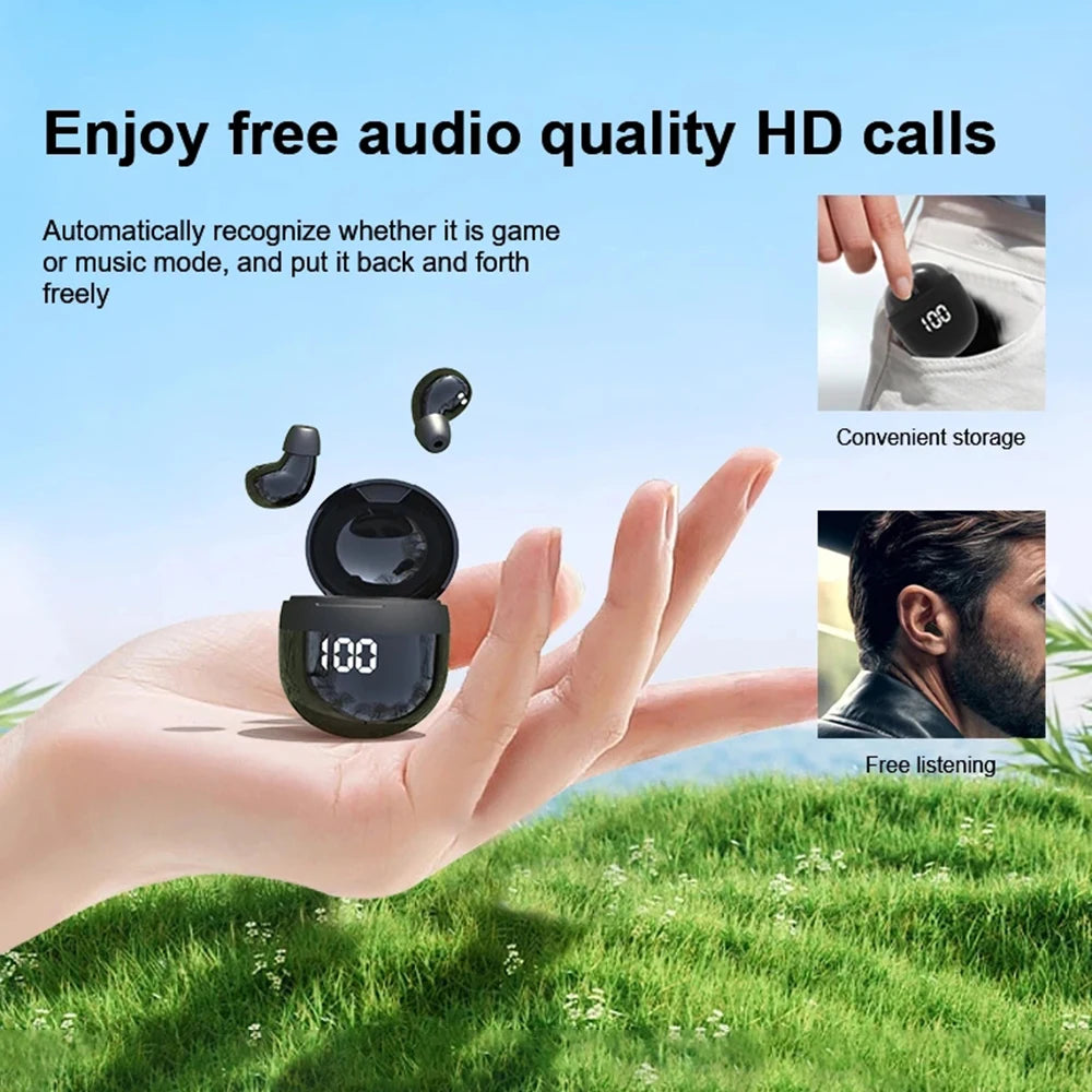 Sk18 mini fones de ouvido invisíveis sem fio bluetooth 5.3 fones baixo dormir com microfone cancelamento ruído hd